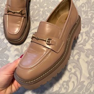 Sam Edelman Taupe-Pink Lug Platform Loafers with Gold Bit